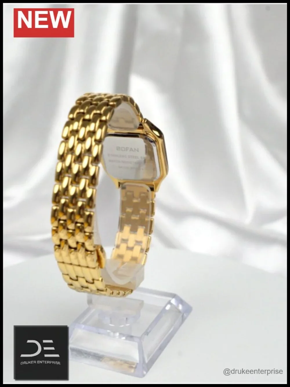 Square Gold Watches for Women Stainless Steel Band Quartz Roman Dial Water